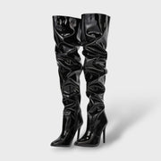 Botas Altas de Charol con Tacón de Aguja, Tacones, vista lateral | Moda Acosta