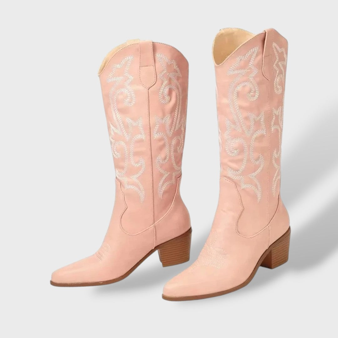 Botas Cowboy Mujer Altas Bordadas – Tacón Grueso, Tacones, vista trasera | Moda Acosta