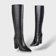 Botas Altas de Piel Sintética con Estampado Serpiente, botas de moda, vista frontal | Moda Acosta