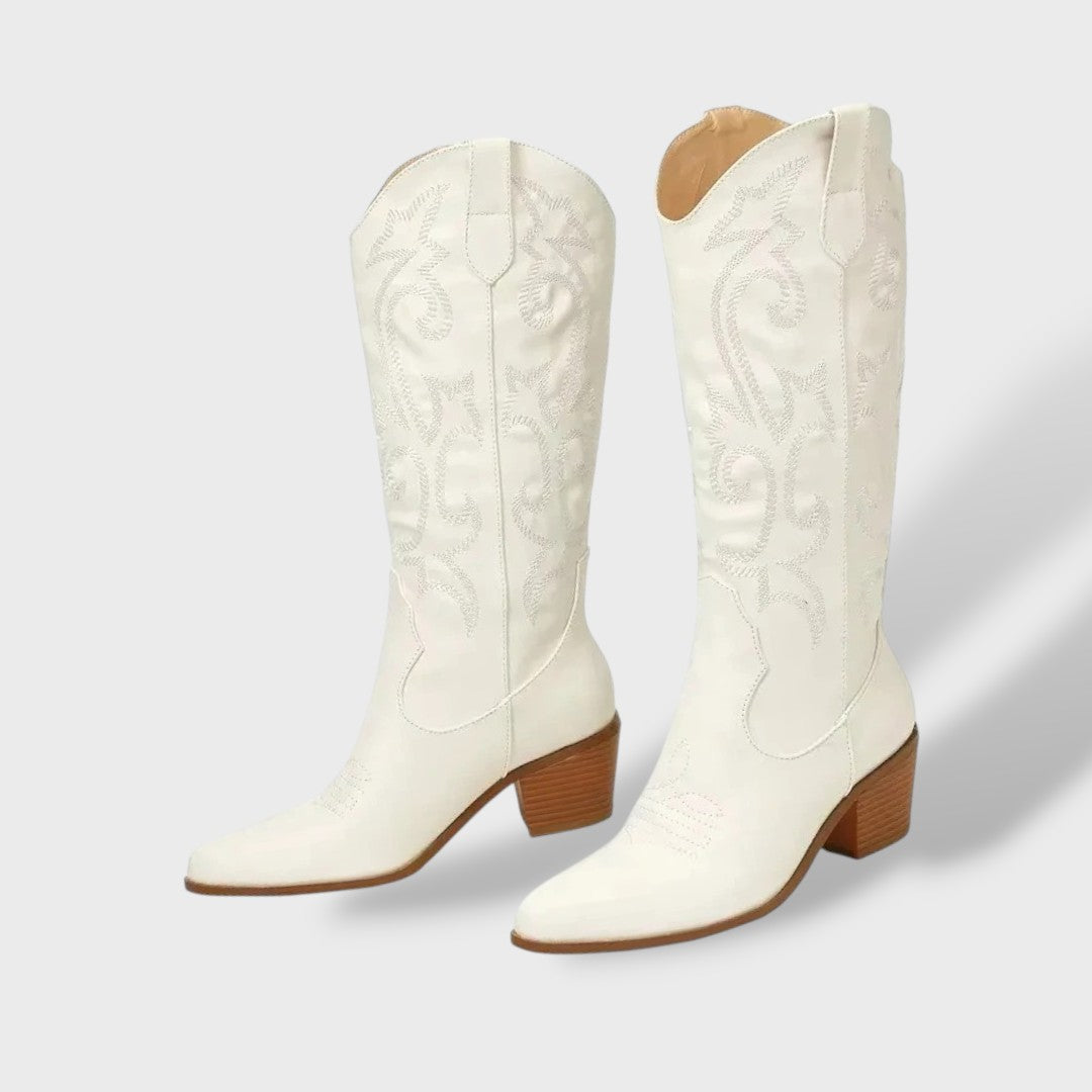 Botas Cowboy Mujer Altas Bordadas – Tacón Grueso, Tacones, vista lateral | Moda Acosta