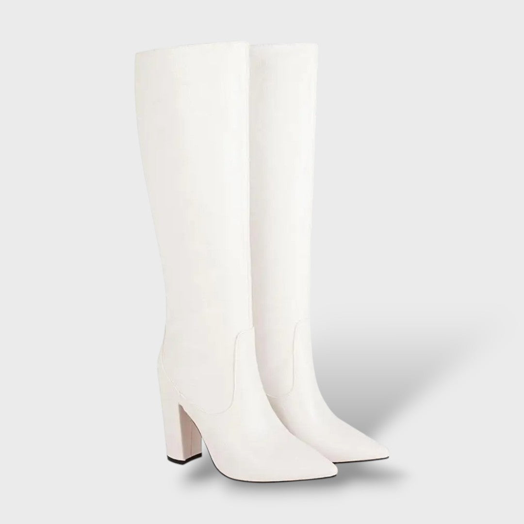 Botas Altas de Piel Sintética con Estampado Serpiente, botas de moda, detalle de tela | Moda Acosta