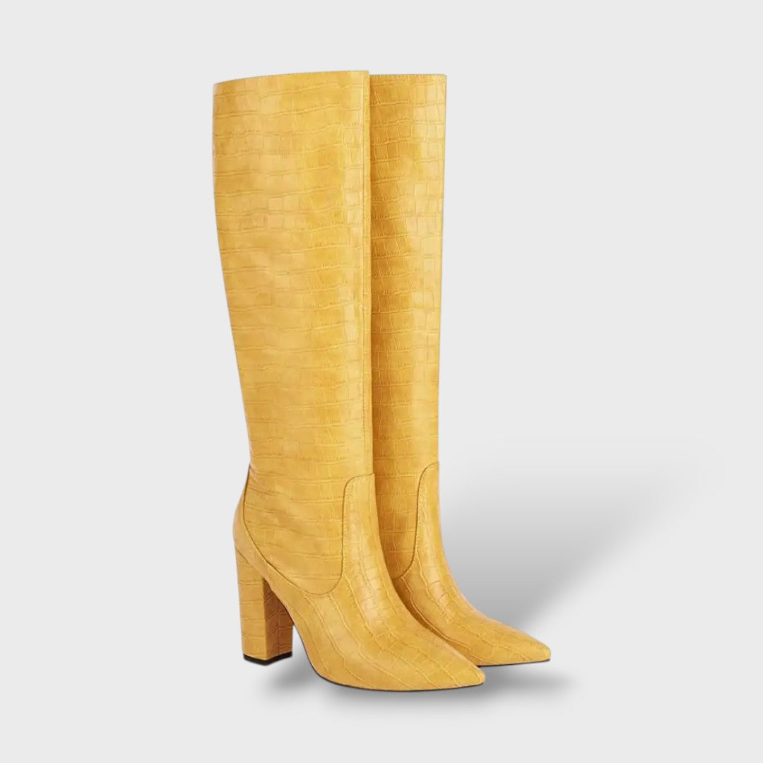 Botas Altas de Piel Sintética con Estampado Serpiente, botas de moda, vista trasera | Moda Acosta
