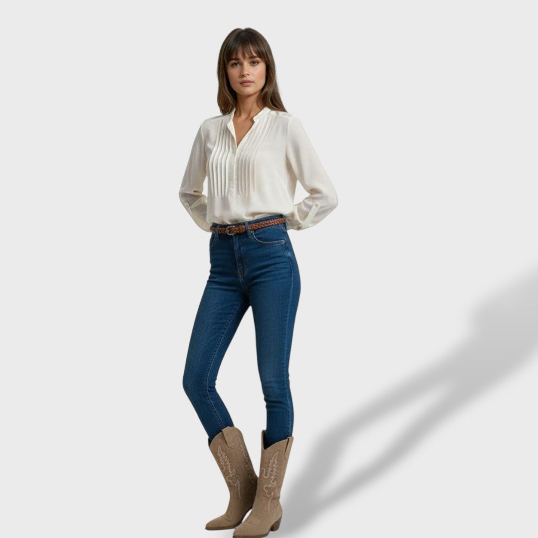 Sofía | Botas cowboy de mujer con bordado y tacón bajo, Tacones, vista trasera | Moda Acosta
